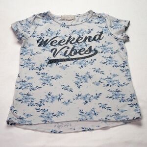 Btween Big Girls Size 8 White Blue Floral Weekend Vibes Short Sleeve Shirt